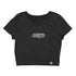 schwarzes Techno Crop Top für Raver mit Decay Motiv flach von vorne